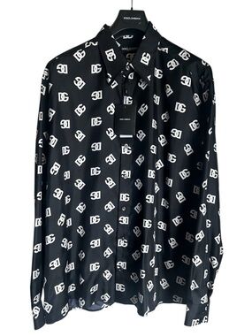 Dolce & Gabbana Black Logo-Print Long-Sleeve SILK 100%